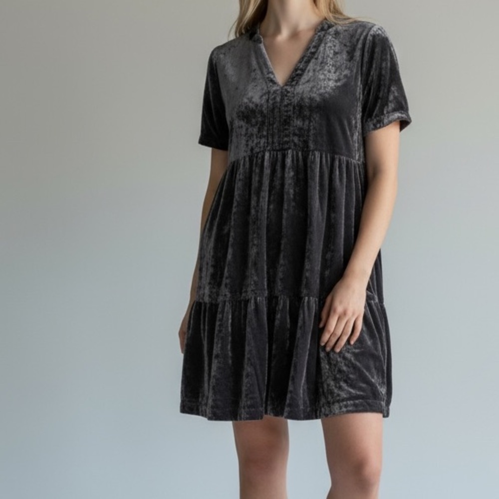 [S]Maeve Anthropologie Elegant Gray Burnt Velvet Babydoll Dress